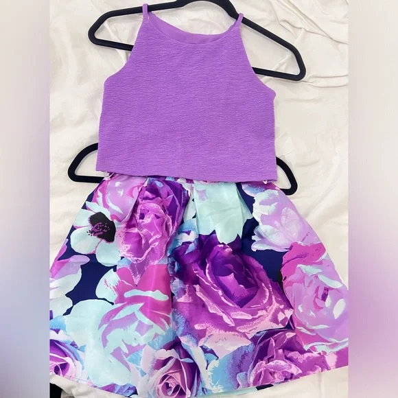 BCX Girls 2pc Purple Top & Floral Skirt Sz 10 - Picture 2 of 7